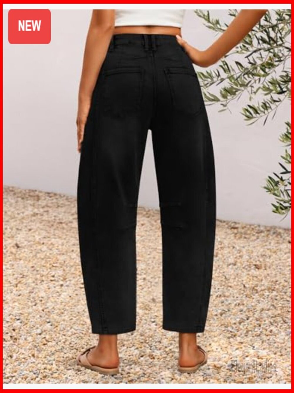 High Waisted Wide Leg Barrel Jeans Stretchy Ankle Pants with Pockets - Picture 4 of 7